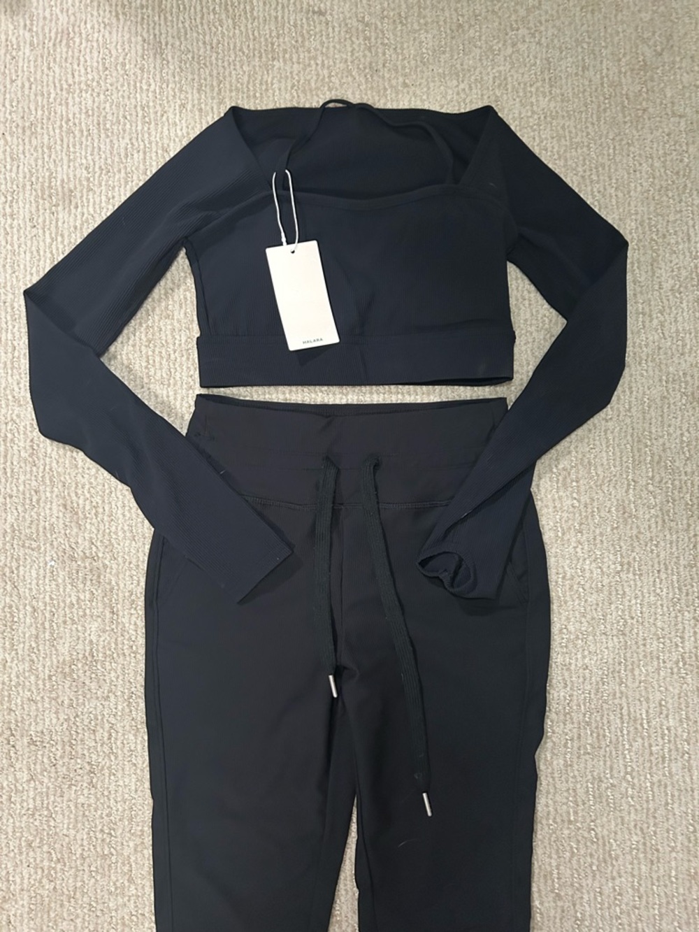 Halara Black Long Sleeve Crop Top & High-Waist Pants Set